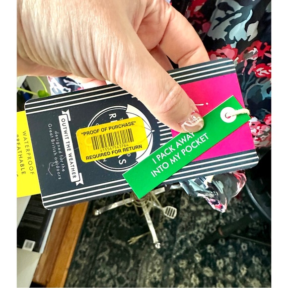 Joules Go Lightly Navy Floral Print Waterproof Pack away Hooded Rain Jacket - Picture 4 of 11